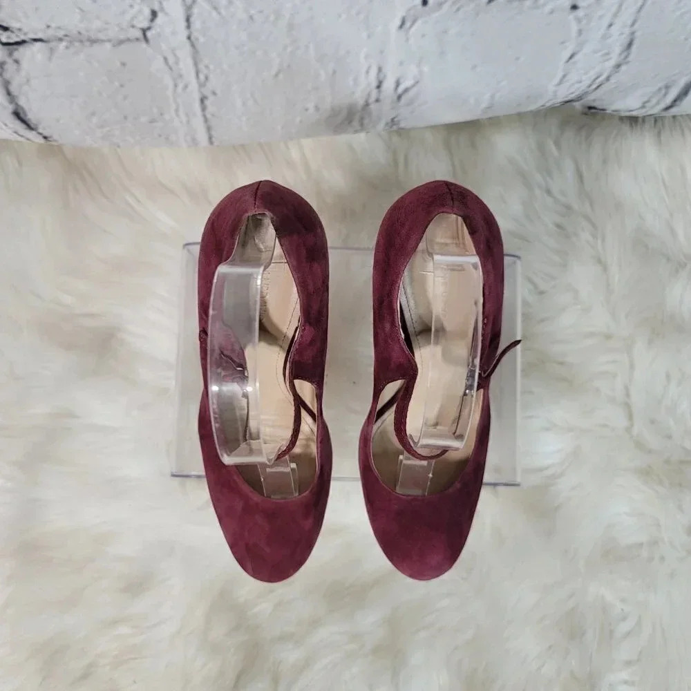 Joan & David Daquimberly Mary Jane Purple Gold Pumps Platform Heel Leather Suede - Picture 7 of 15